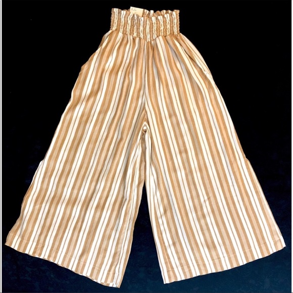 Vintage America Pants - Boho Stripe Elastic Waistband Wide Leg Crop Palazzo Pant XS-S.